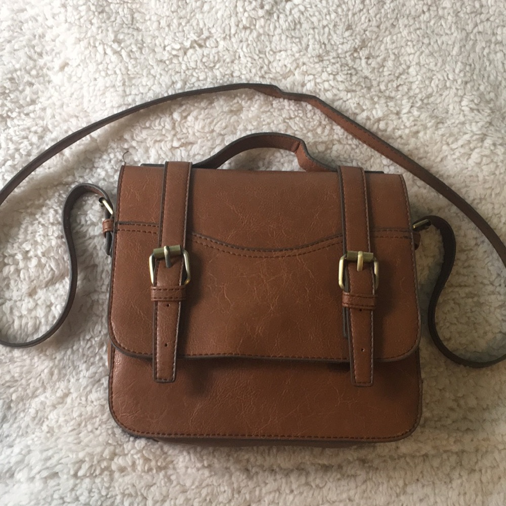 Brown faux leather shoulder strap purse
